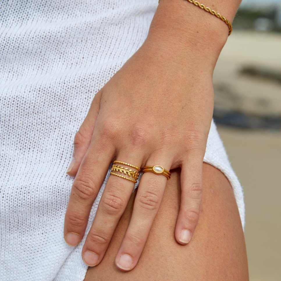 Marissa – Bague Feuilles Dorées à Couches