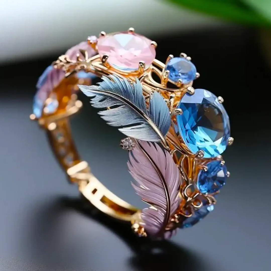 Marise – Bague Cristal Plume au Style Vintage