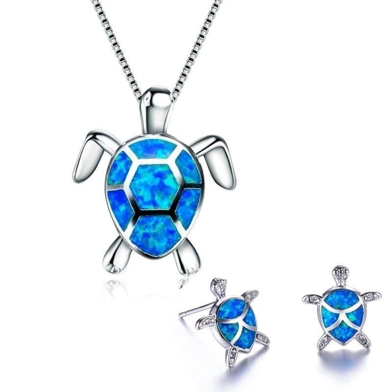 Kailea – Parure Tortue en Opale et Argent (Collier + Boucles d’Oreilles)