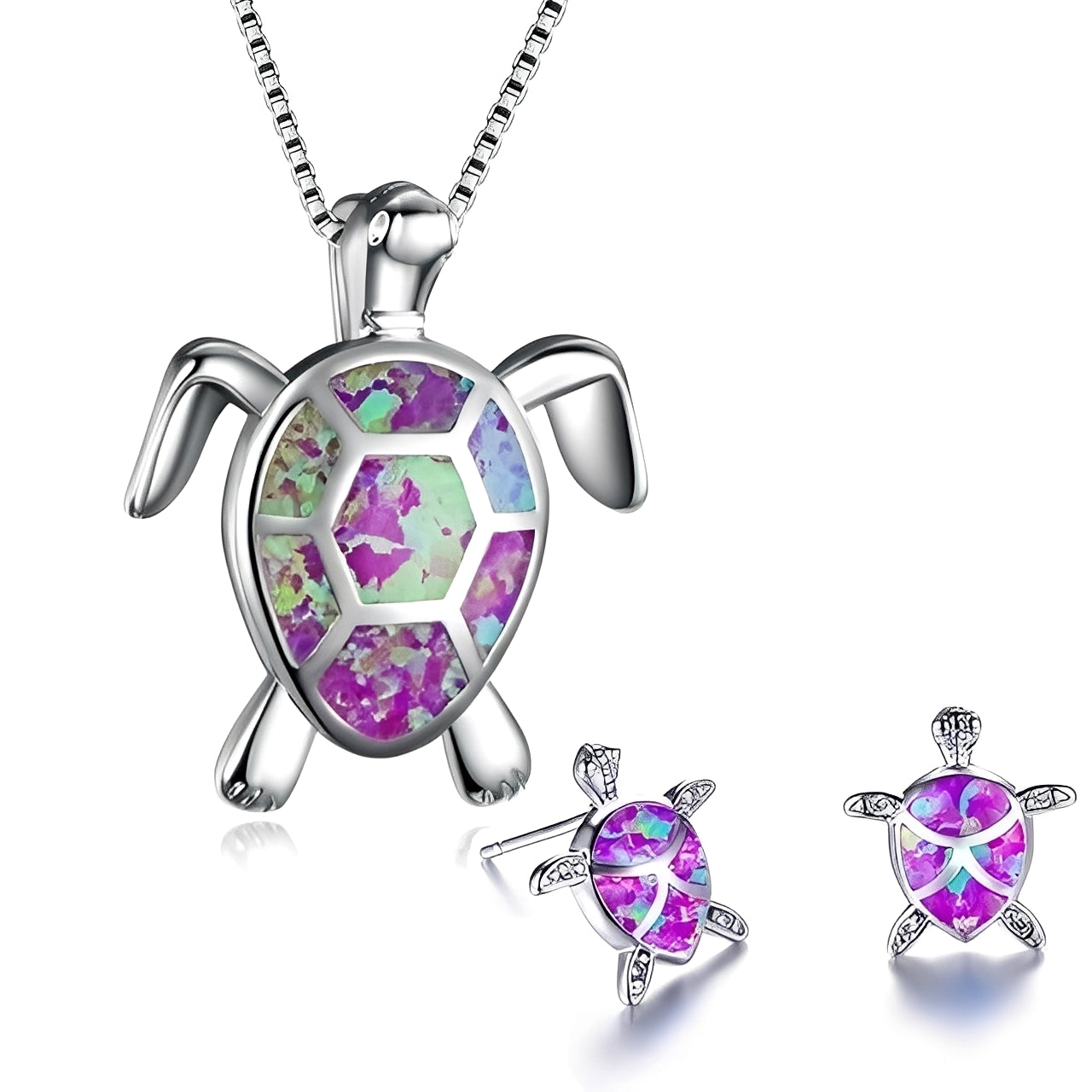 Tricia – Parure Tortue en Argent & Opale