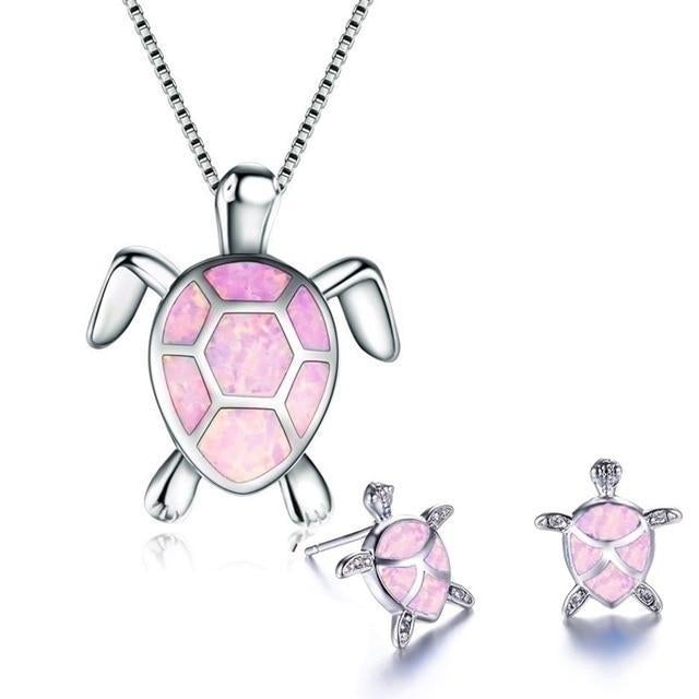 Kailea – Parure Tortue en Opale et Argent (Collier + Boucles d’Oreilles)