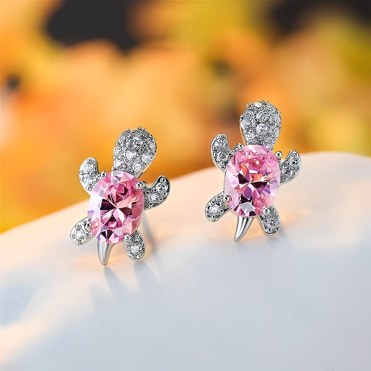 Talia – Boucles d'Oreilles Tortue de Mer en Argent et Cubic Zirconia