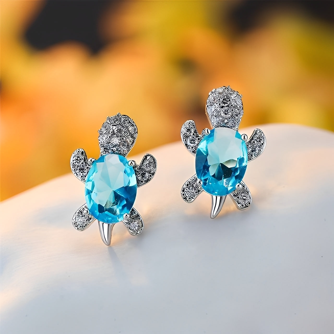 Talia – Boucles d'Oreilles Tortue de Mer en Argent et Cubic Zirconia