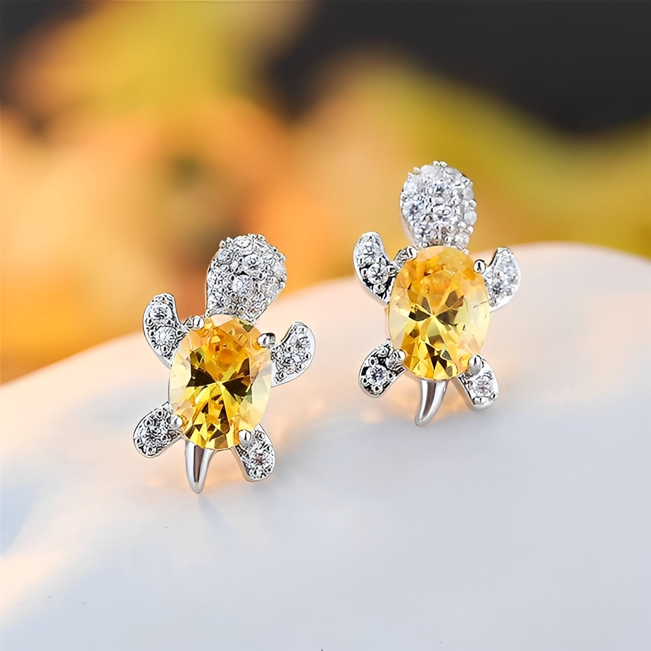 Talia – Boucles d'Oreilles Tortue de Mer en Argent et Cubic Zirconia