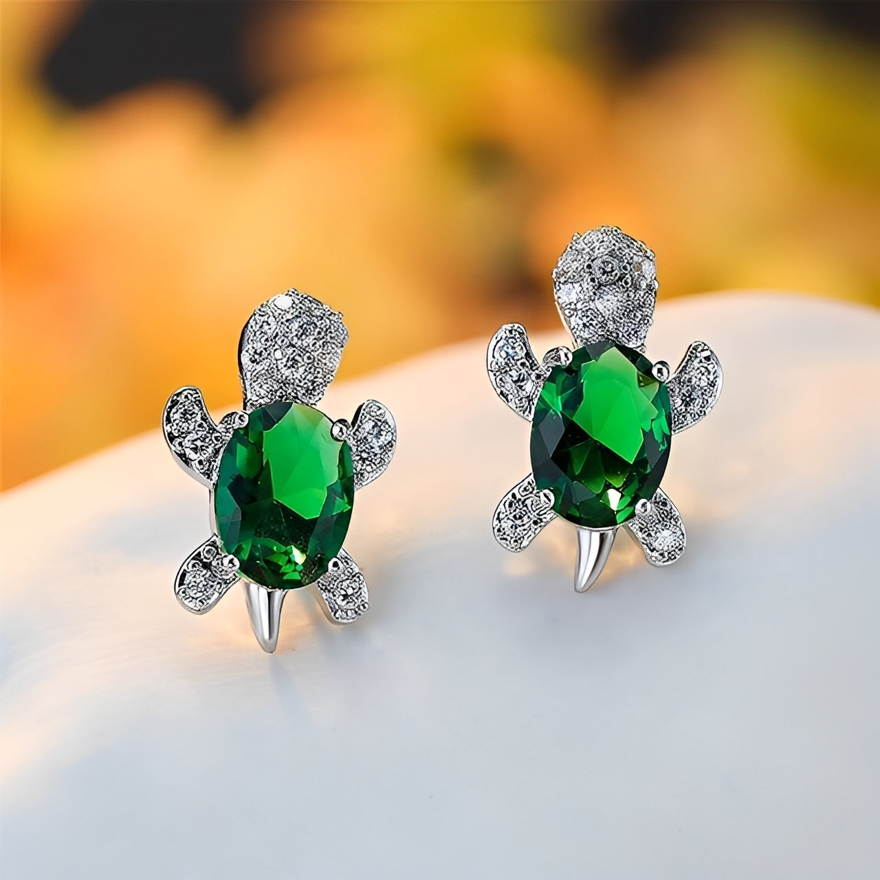 Talia – Boucles d'Oreilles Tortue de Mer en Argent et Cubic Zirconia
