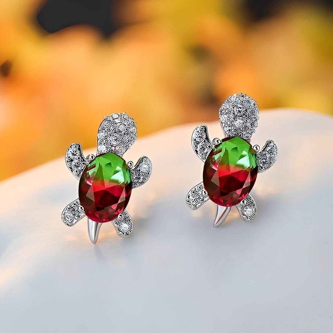 Talia – Boucles d'Oreilles Tortue de Mer en Argent et Cubic Zirconia