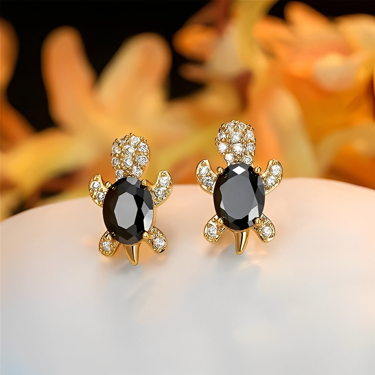 Talia – Boucles d'Oreilles Tortue de Mer en Argent et Cubic Zirconia