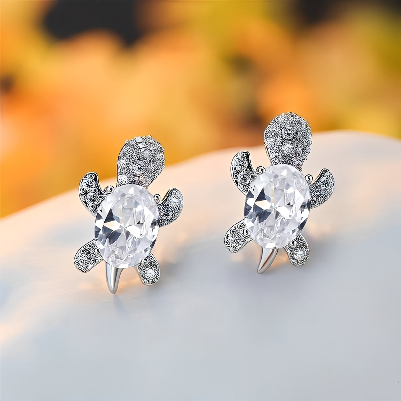 Talia – Boucles d'Oreilles Tortue de Mer en Argent et Cubic Zirconia