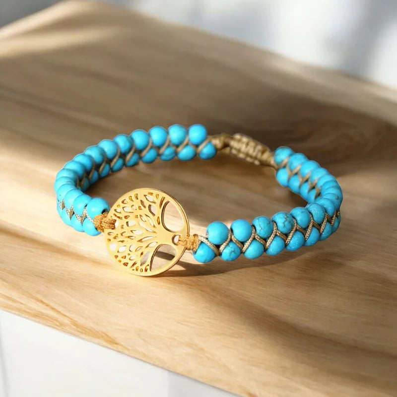Nahla – Bracelet Arbre de Vie en Pierre Turquoise Fait Main