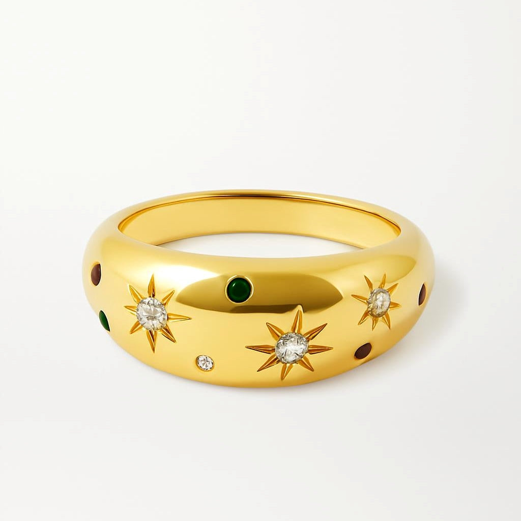 Lanie – Bague Double Anneau Étoile Scintillante