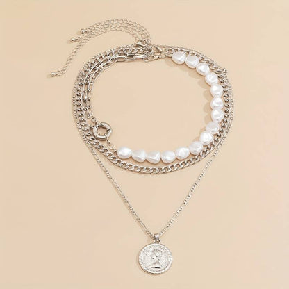 Collier avec pendentifs vintage et perles - Ensemble de 3 pendentifs et collier à perles