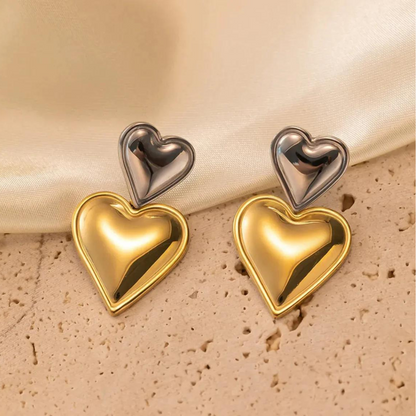 Boucles d'Oreilles Statement Double Cœur