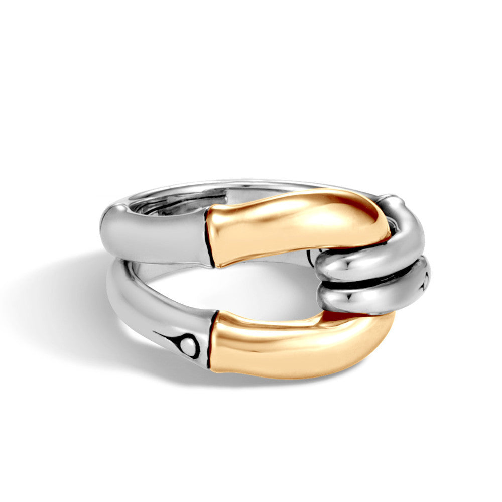 Naomi – Bague Créative Dorée Motif Bambou Géométrique
