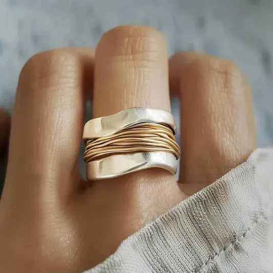 Maya – Bague Raffinée Argent & Or Entrelacé