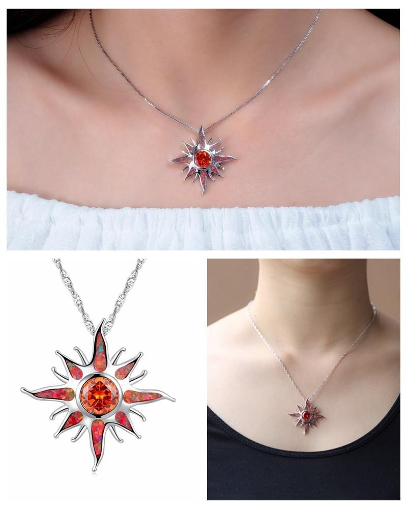 Yani – Collier Pendentif Éclat Solaire en Opale de Feu & Grenat