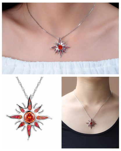 Yani – Collier Pendentif Éclat Solaire en Opale de Feu & Grenat