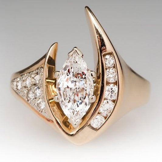 Kaela – Bague Vintage Bicolore avec Zirconium et Forme Irrégulière
