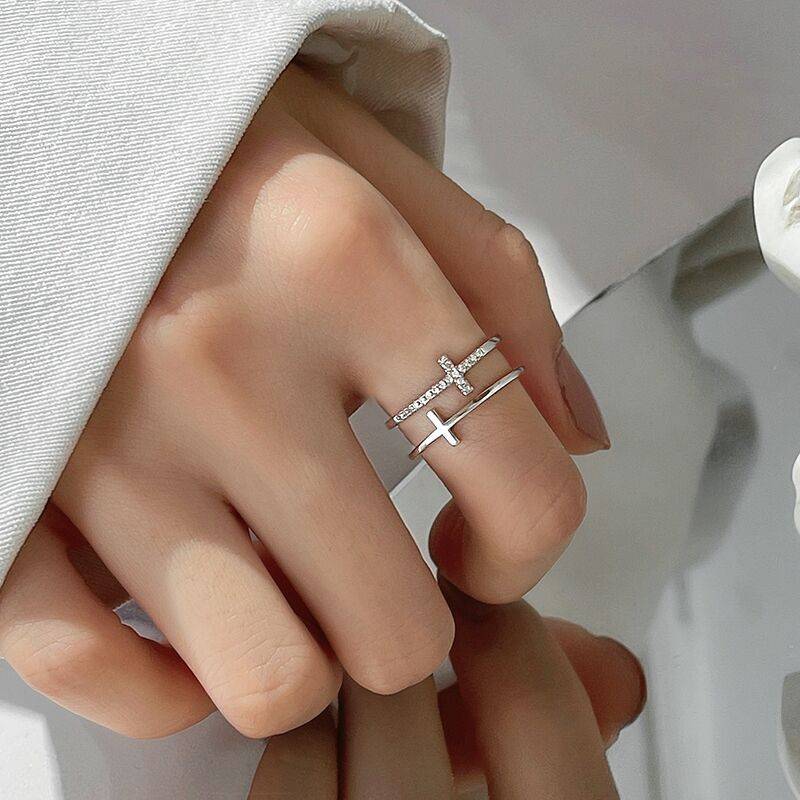 Bague croisée délicate - Double barre