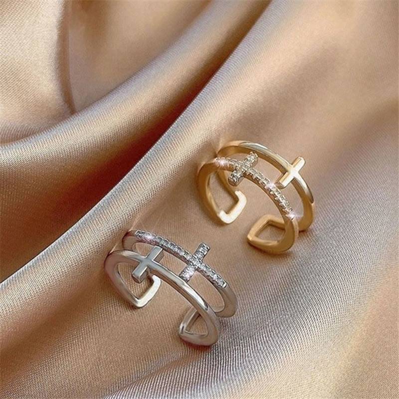 Bague croisée délicate - Double barre