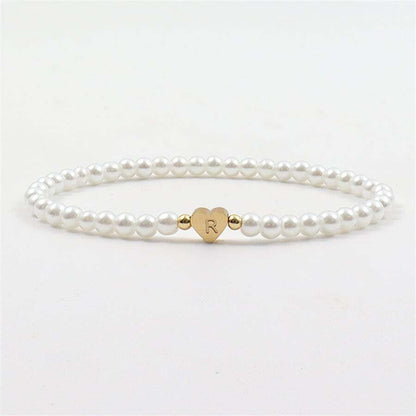 Bracelet en perles avec initiales gravées - Bracelet en perles en forme de cœur personnalisé