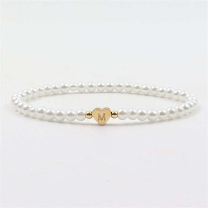 Bracelet en perles avec initiales gravées - Bracelet en perles en forme de cœur personnalisé