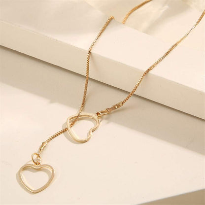 Collier Cœur Goutte - Collier à Deux Cœurs et Pendentifs en Gouttes Dorées