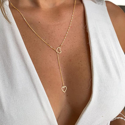 Collier Cœur Goutte - Collier à Deux Cœurs et Pendentifs en Gouttes Dorées
