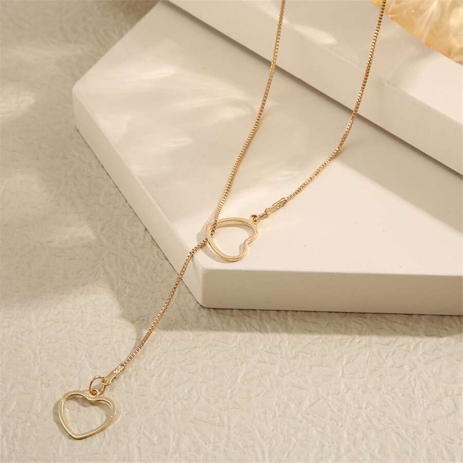 Collier Cœur Goutte - Collier à Deux Cœurs et Pendentifs en Gouttes Dorées