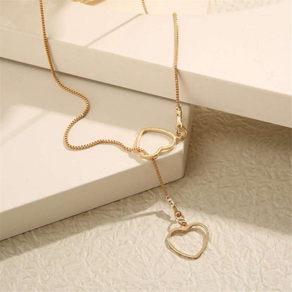 Collier Cœur Goutte - Collier à Deux Cœurs et Pendentifs en Gouttes Dorées