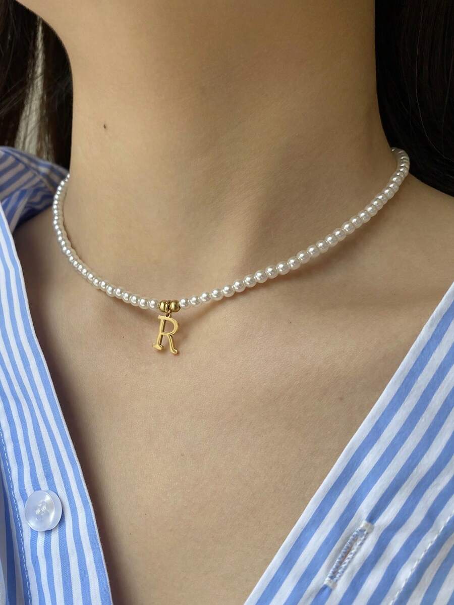 Collier en perles avec initiales - Collier personnalisé avec perles