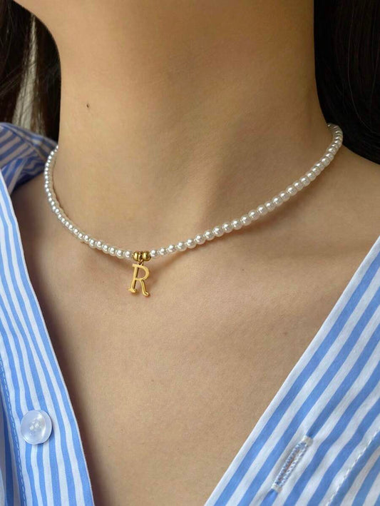 Collier en perles avec initiales - Collier personnalisé avec perles