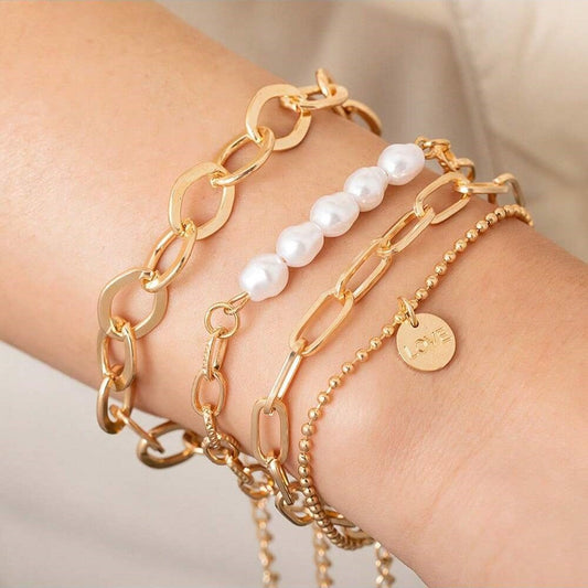 Bracelet perlé doré 3 pièces - grand ensemble de chaînes