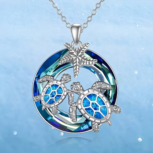 Nolwen – Collier Tortue et Palmier avec Cercle en Opale