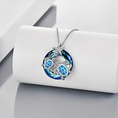 Nolwen – Collier Tortue et Palmier avec Cercle en Opale