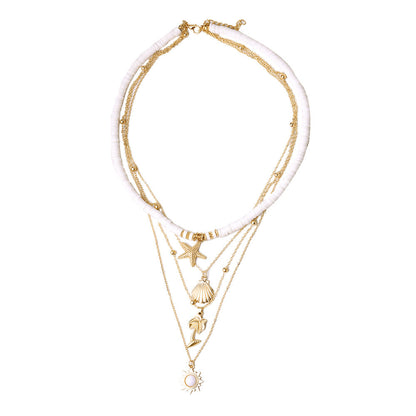 Maréa – Collier Pendentif Étoile de Mer & Coquillage en Argile