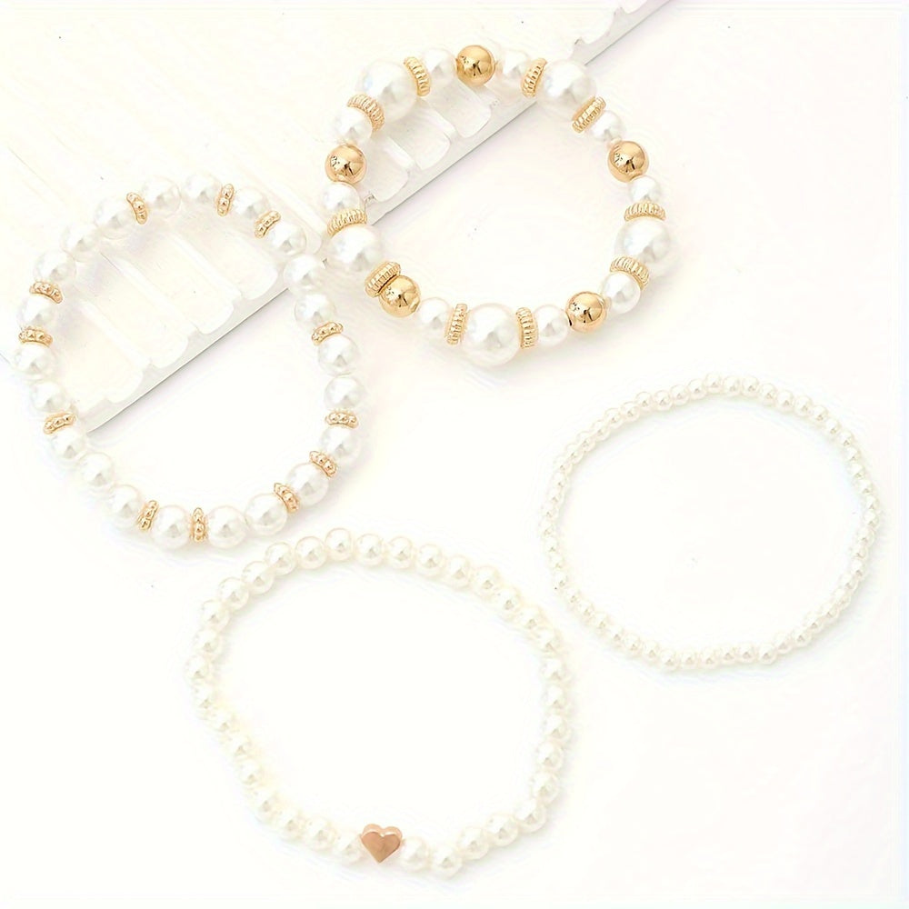 Elaine – Ensemble de 4 Bracelets avec Perles Blanches Imitation