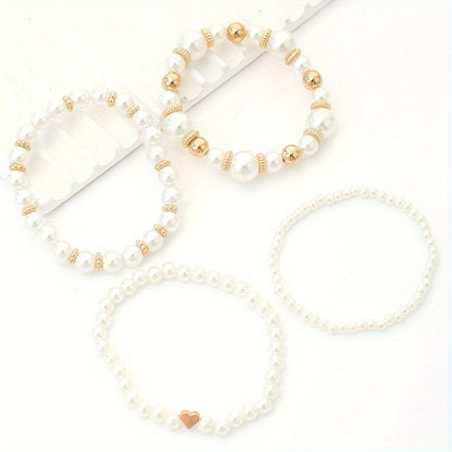 Elaine – Ensemble de 4 Bracelets avec Perles Blanches Imitation