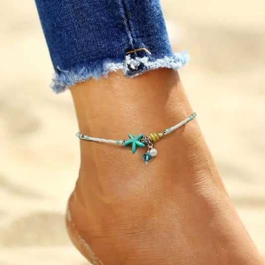 Mireva – Bracelet de Cheville Étoile & Coquillage avec Pierres Naturelles