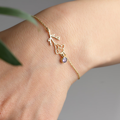 Bracelet Fleurs d'Anniversaire - Bracelet avec Pierre de Naissance et Fleur
