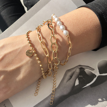 Bracelet perlé doré 3 pièces - grand ensemble de chaînes
