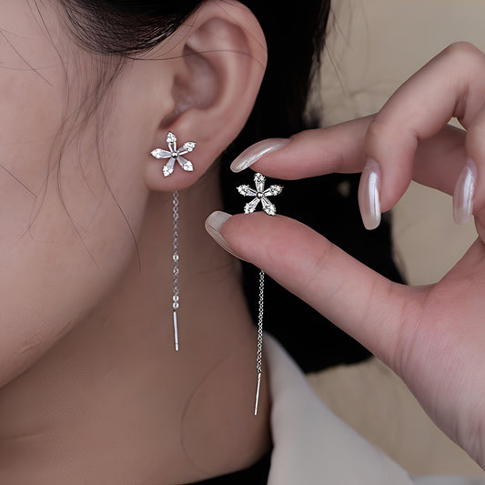 Sophie – Boucles d'Oreilles Diamants en Fil Fleur (Paire)