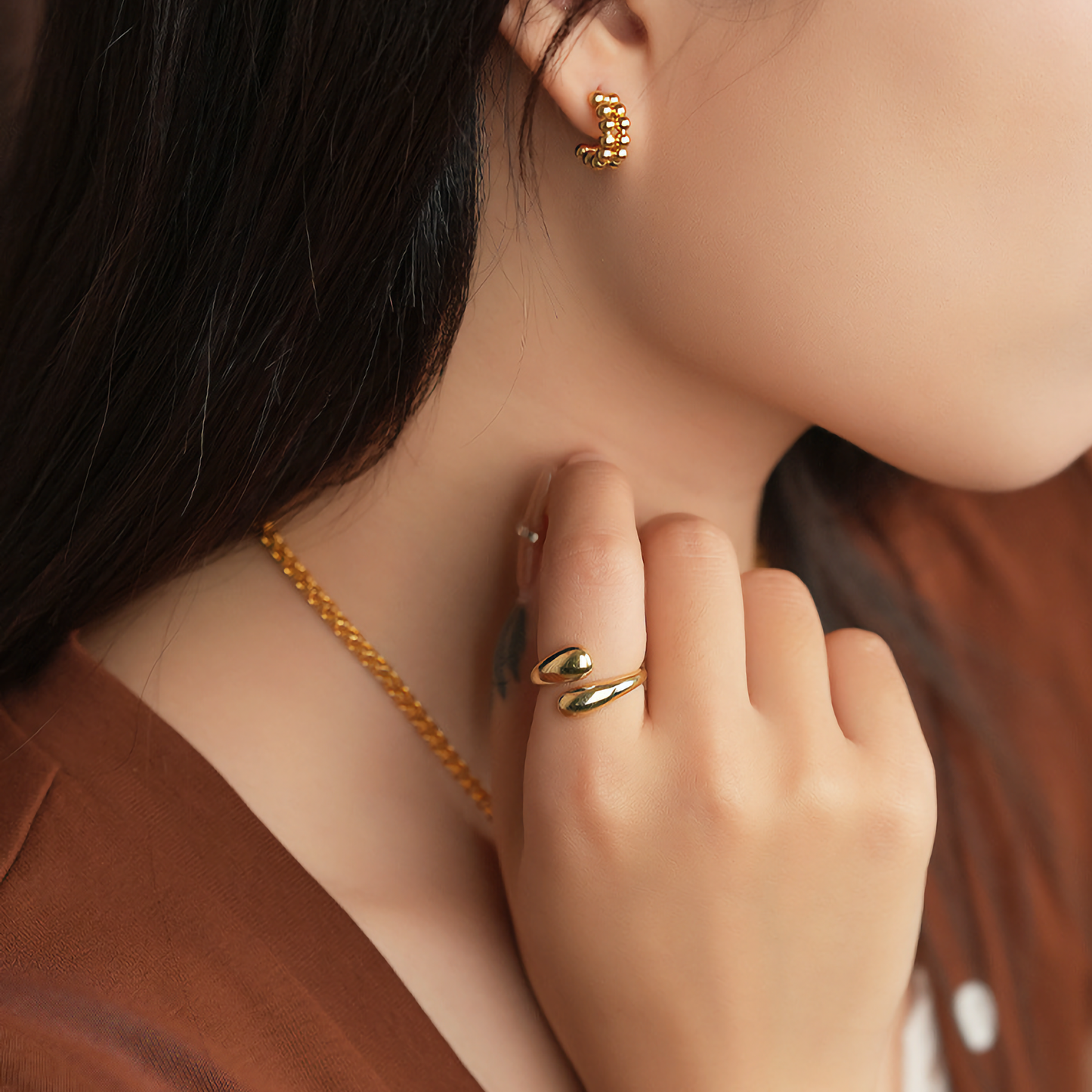 Bague Goutte d'Eau - Anneau Enveloppant Minimaliste
