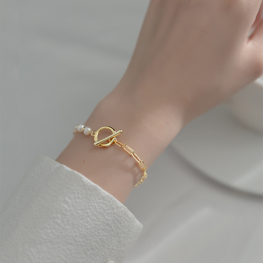 Bracelet perle moitié-moitié - Bracelet à maillons perle