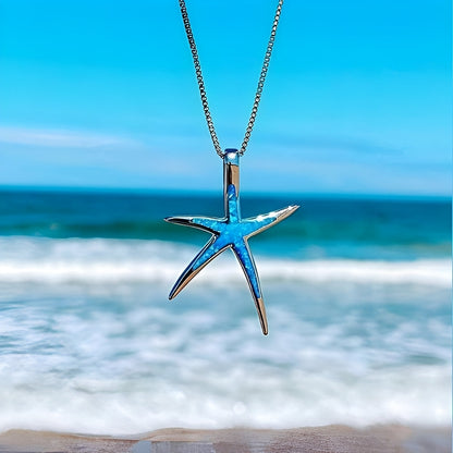 Estella – Collier Étoile de Mer en Argent avec Opale Bleue