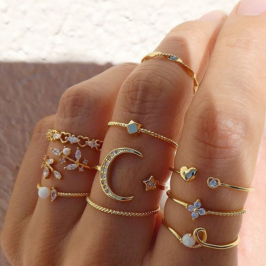 Mond et Étoile - 10 Pièces Bague Mode