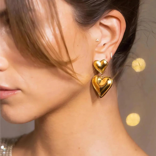 Boucles d'Oreilles Statement Double Cœur