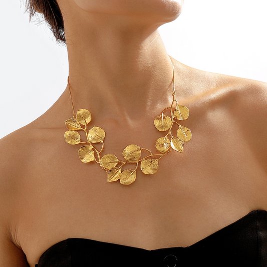 Golden Leaf - Collier vintage en feuille de figuier