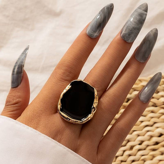Bague Vintage en Pierre Noire - Bague Vintage Exagérée en Noir