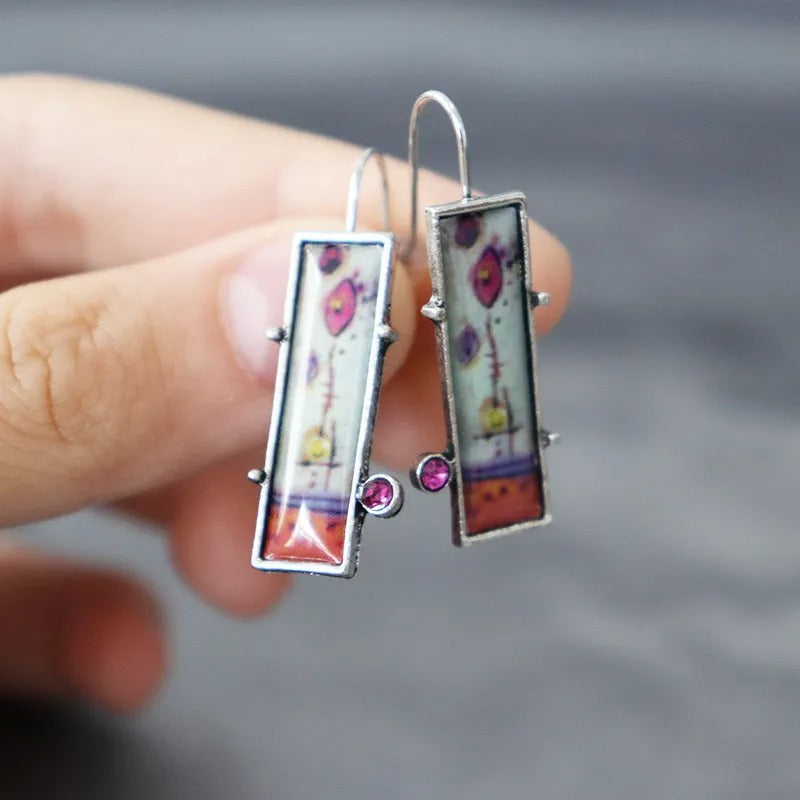 Elowen – Boucles d’oreilles vintage avec breloques en émail