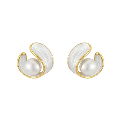 Aveline – Boucles d’Oreilles en Or avec Opale Blanche et Perles